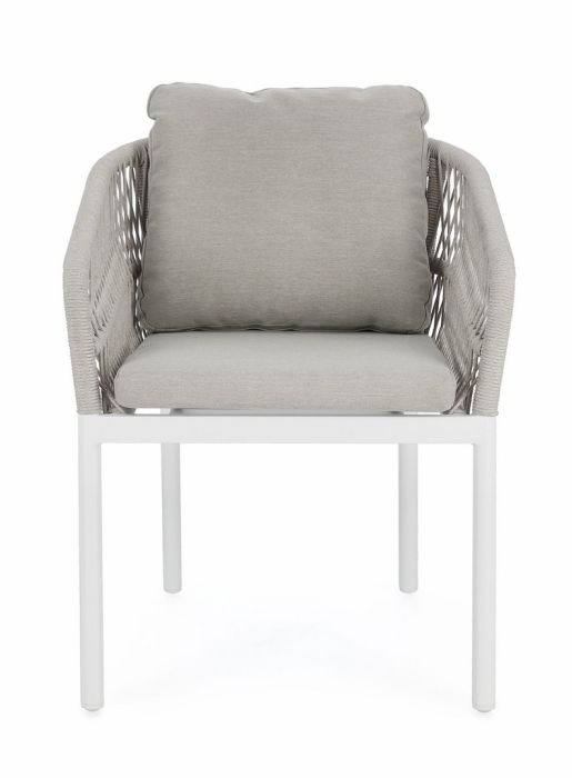 Silla Jardín con Cojín Cuerda Trenzada Aluminio Blanco, 62 Cm