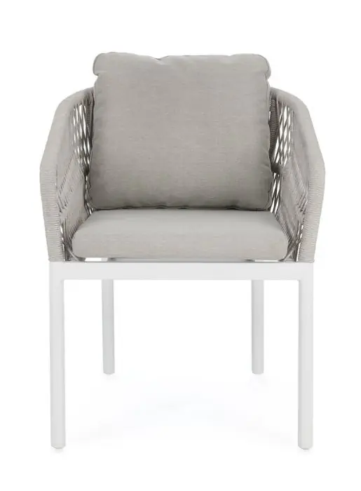 Silla Jardín con Cojín Cuerda Trenzada Aluminio Blanco, 62 Cm