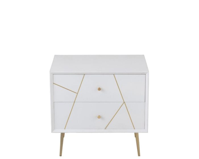 Mesita De Noche Art Decó Madera Blanco Metal Oro