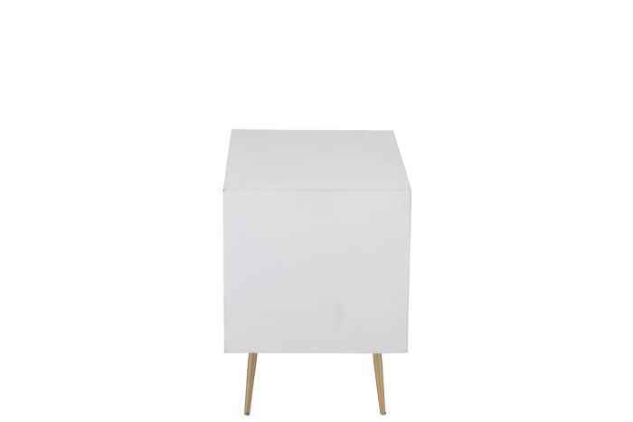 Mesita De Noche Art Decó Madera Blanco Metal Oro