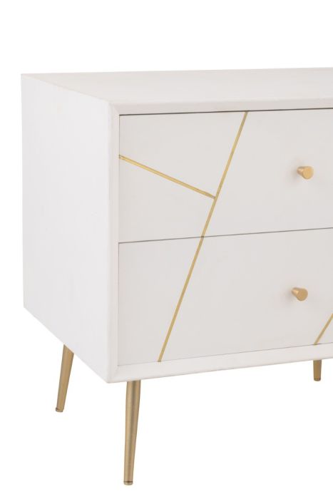Mesita De Noche Art Decó Madera Blanco Metal Oro