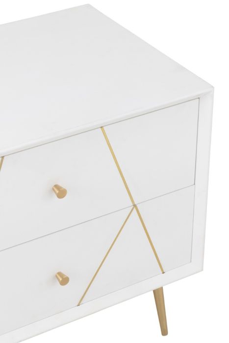 Mesita De Noche Art Decó Madera Blanco Metal Oro