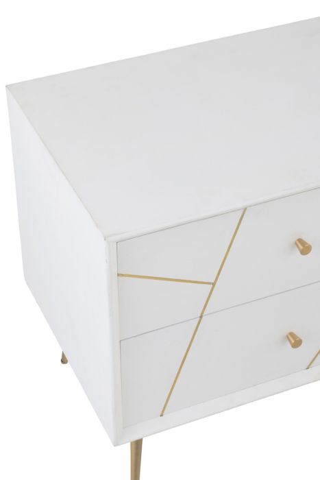 Mesita De Noche Art Decó Madera Blanco Metal Oro