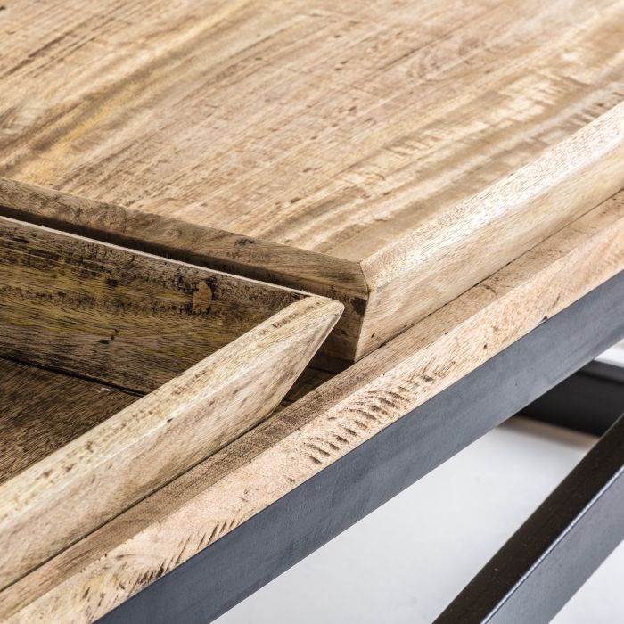 Mesa Centro Mango Envejecido Bandejas Hierro, 162 Cm
