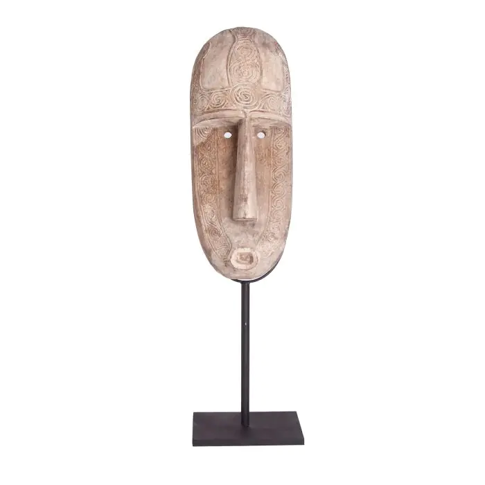 Escultura Madera Tropical Máscara Beige 30X40X150 Envejecido