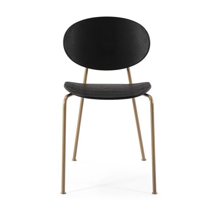 Silla Art Decó Metal Dorado Negro, 42 Cm