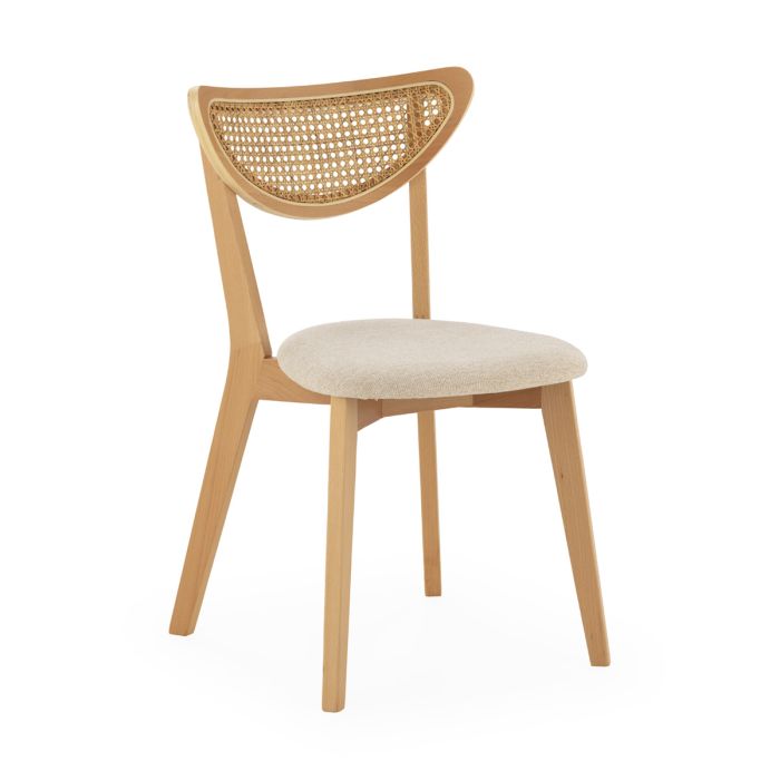 Silla de Madera de Haya, Ratán Natural y Tela Blanca.