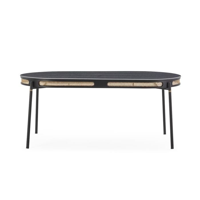Mesa Comedor Dm Metal Negro Ratán Natural, 180 Cm