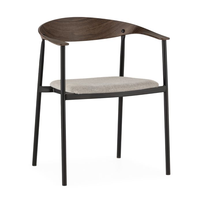 Silla Apilable de Metal/Tela en Nogal Oscuro/Negro/Gris, 60,5 Cm.