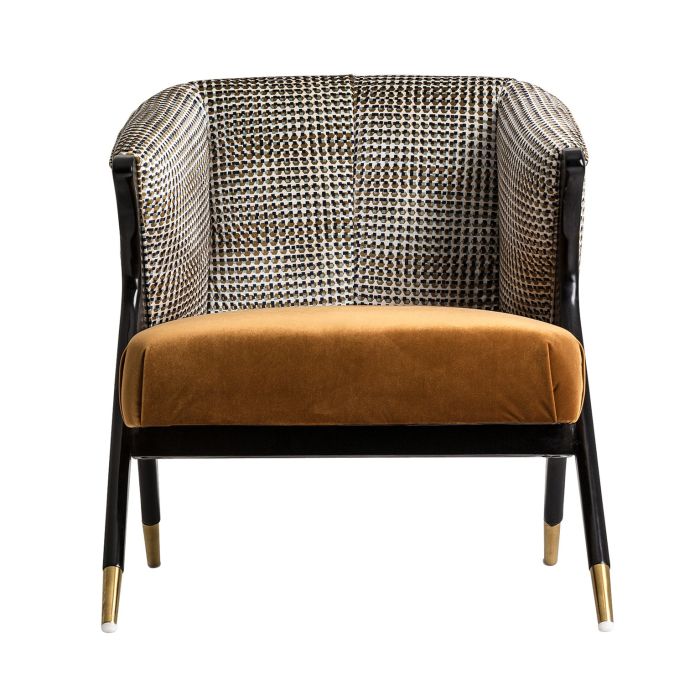 Sillón Brillon Estampado Geométrico Terciopelo Ocre Madera Pino, 81 Cm