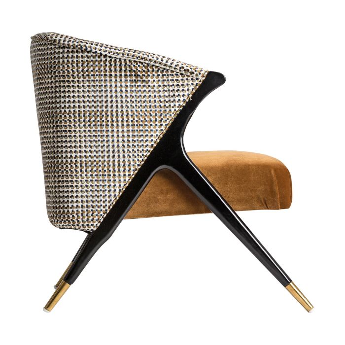 Sillón Estampado Geométrico Terciopelo Ocre Madera Pino, 81 Cm