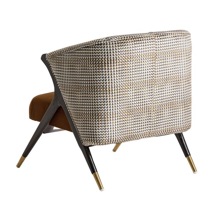 Sillón Estampado Geométrico Terciopelo Ocre Madera Pino, 81 Cm