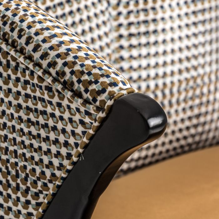 Sillón Estampado Geométrico Terciopelo Ocre Madera Pino, 81 Cm