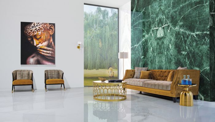 Sillón Estampado Geométrico Terciopelo Ocre Madera Pino, 81 Cm