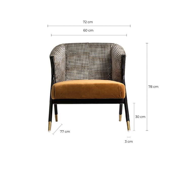 Sillón Estampado Geométrico Terciopelo Ocre Madera Pino, 81 Cm