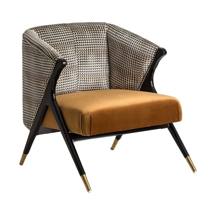 Sillón Brillon Ocre Estampado Geométrico Estilo Art Decó, 81 Cm