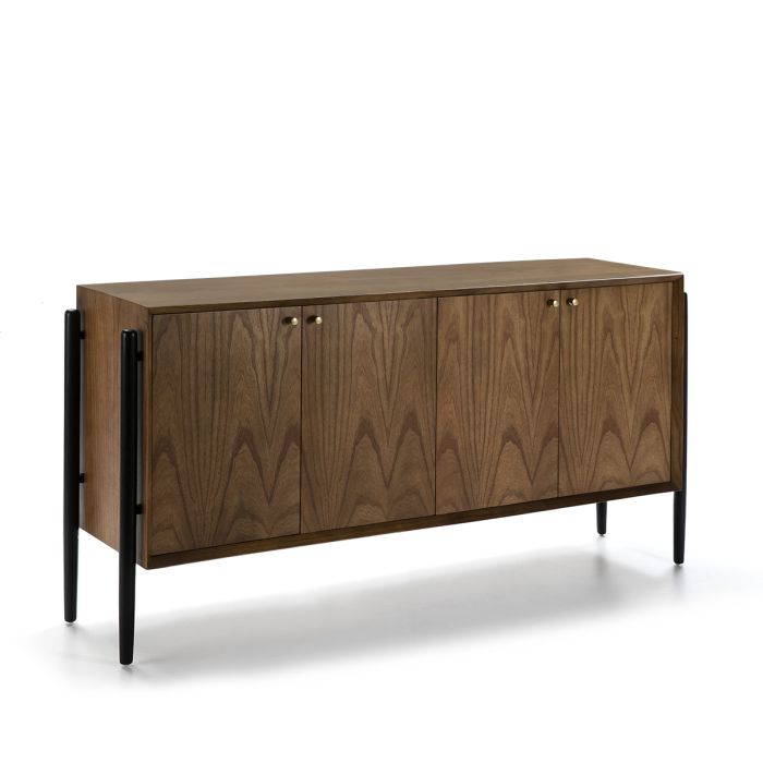Aparador en madera marrón y metal negro con tiradores en tono dorado 180 cm