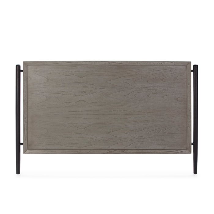 Cabecero industrial moderno en madera gris, negro y metal en los laterales negro.