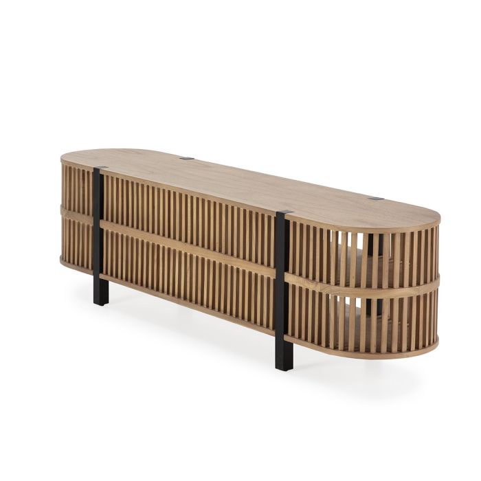 Mueble TV Curvado 175x40x50 Madera Arena/Metal Negro