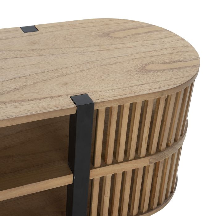 Mueble TV Curvado 175x40x50 Madera Arena/Metal Negro
