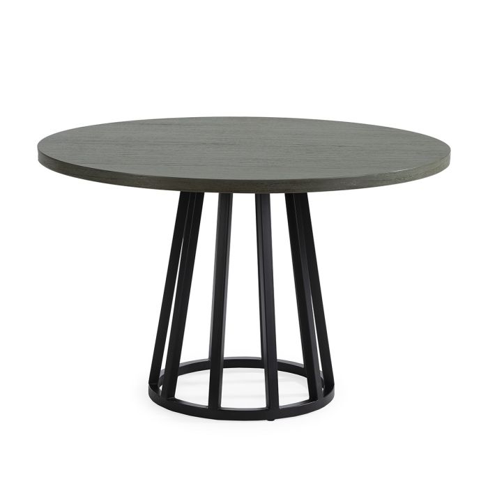 Mesa Comedor Redonda de Madera de Cedro/Metal en Gris/Negro, 120 Cm.