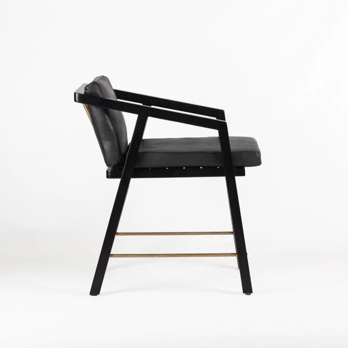 Sillón 51x54x70 Madera de Teca/Cuero/Metal -- Negro/Dorado