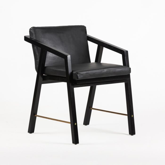 Sillón Vintage Cuero Madera de Negro Metal Dorado, 51 Cm 