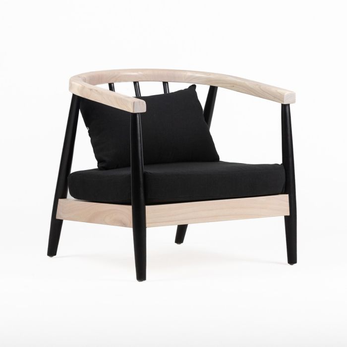 Sillón Tropical Tela Negro Madera Natural, 64 Cm