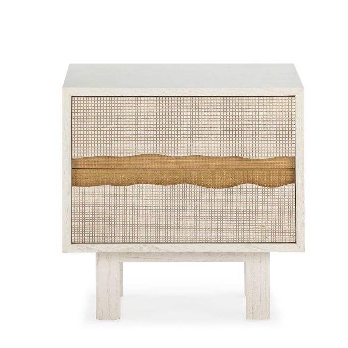 Mesita de Noche en Madera de Cedro color Blanco y Dorado.