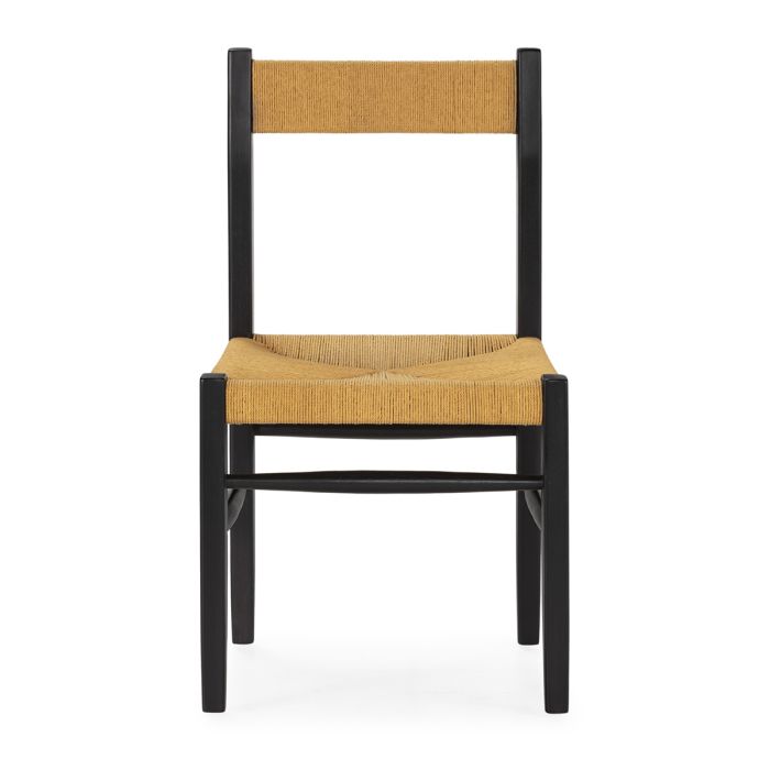 Silla de Madera de Teca y Fibra de Hoja de Banana en Negro y Natural.