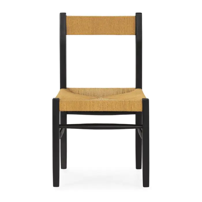 Silla de Madera de Teca y Fibra de Hoja de Banana en Negro y Natural.