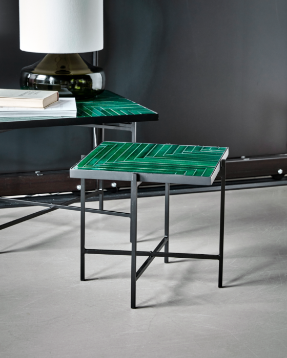 Mesa Auxiliar Cuadrada Cerámica Verde Hierro, 43 Cm