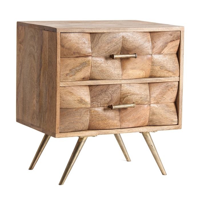 Mesita De Noche Kusel Madera Natural Hierro Oro, 60 Cm