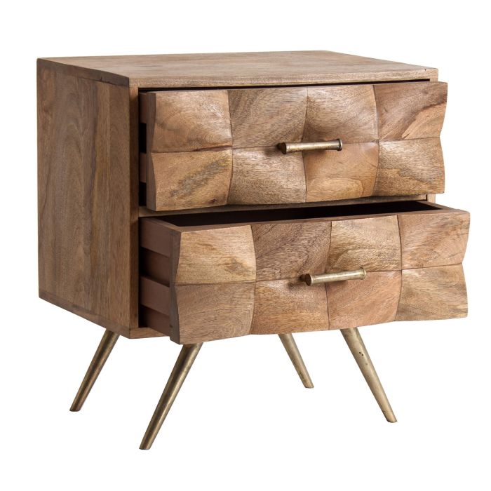Mesita De Noche Kusel Madera Natural Hierro Oro, 60 Cm