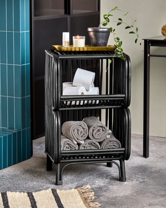 Mesa Auxiliar/Mesita Noche Caña Negro, 42 Cm