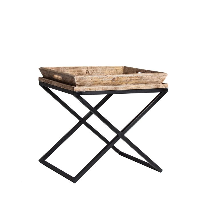 Mesa Auxiliar Mango Natural Extensible Hierro Negro, 55 Cm