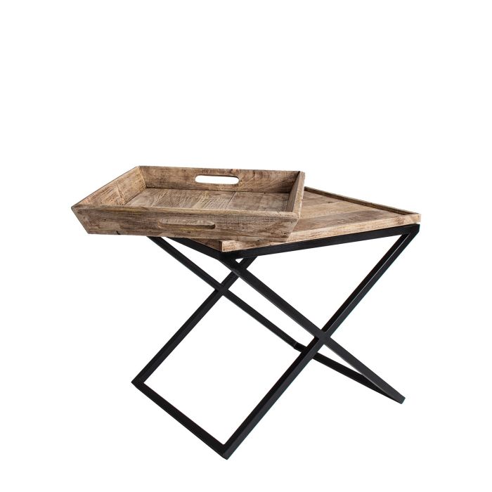 Mesa Auxiliar Mango Natural Extensible Hierro Negro, 55 Cm