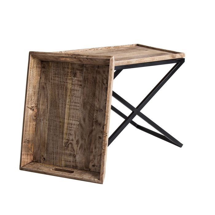 Mesa Auxiliar Mango Natural Extensible Hierro Negro, 55 Cm