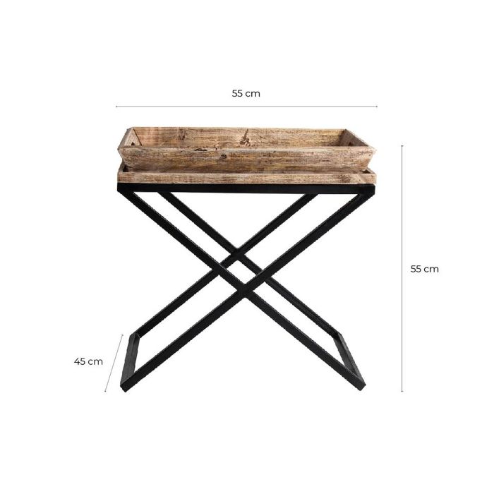 Mesa Auxiliar Mango Natural Extensible Hierro Negro, 55 Cm