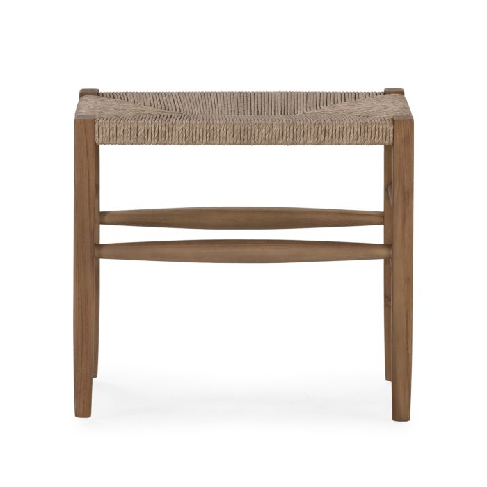 Banco o Taburete Estilo Rústico en madera de teca y jacinto de agua natural.
