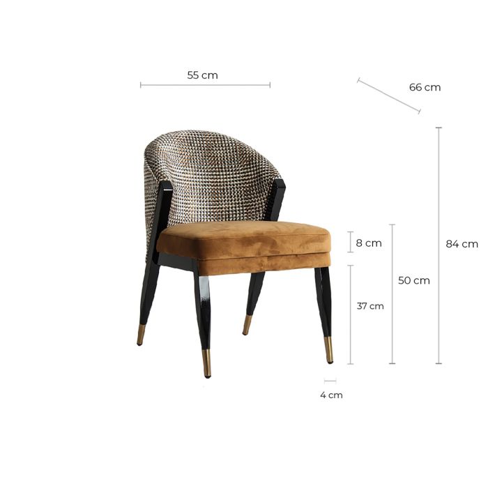 Silla Brillon Terciopelo Ocre Estampado Geométrico Madera, 54 Cm