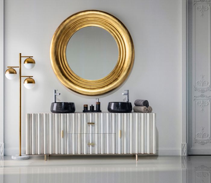 Mueble Tv LURE Art Déco Crema Oro 2 Puertas
