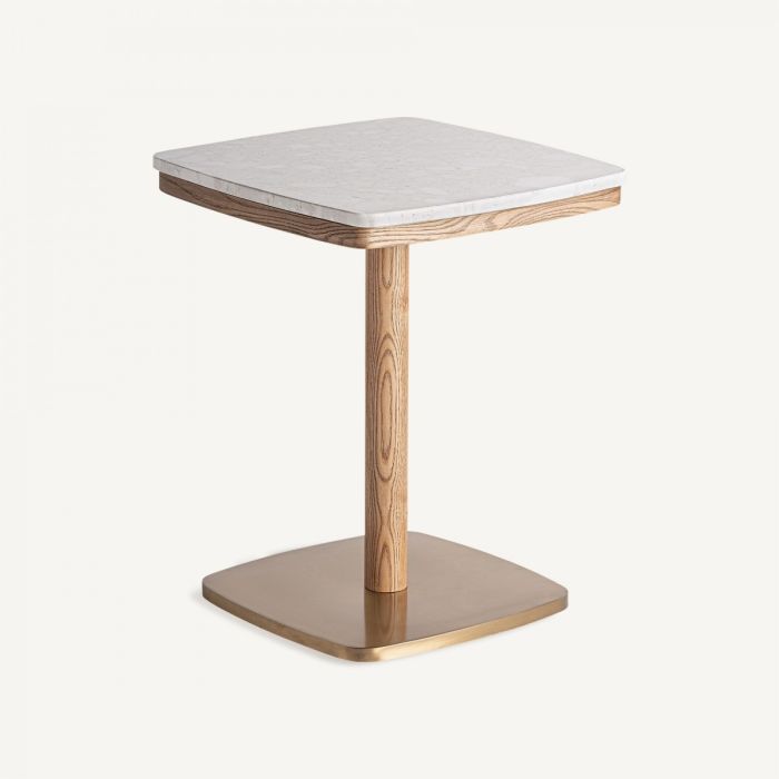 Mesa Bar Alferce Terrazo Blanco Madera Acero Dorado, 50 Cm