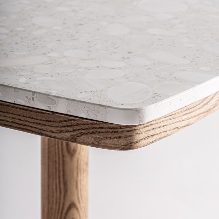 Mesa Bar Alferce Terrazo Blanco Madera Acero Dorado, 50 Cm