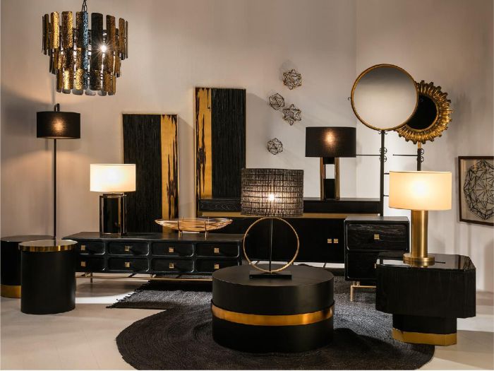Mesa Auxiliar 43x43x51 Cristal/Metal Dorado/Negro