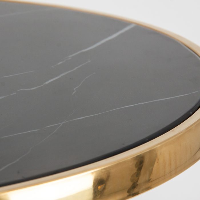 Mesa Bar Hierro Negro Metal Oro Mármol Negro, 106 Cm