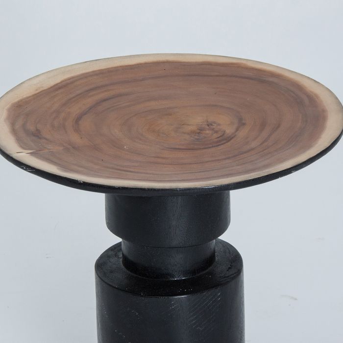 Mesa Auxiliar Redonda Madera Negra Anillos, 50 Cm