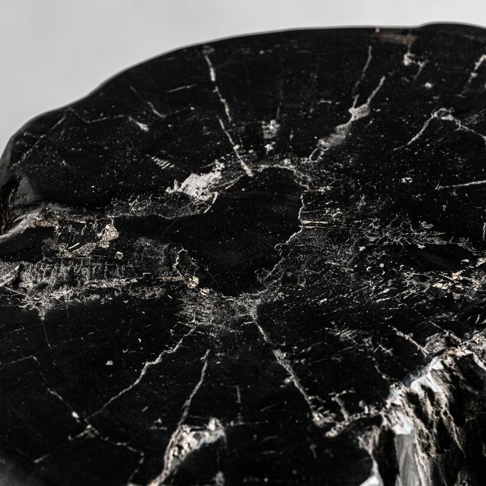 Mesa Auxiliar Madera Petrificada Negro Tronco, 38 Cm