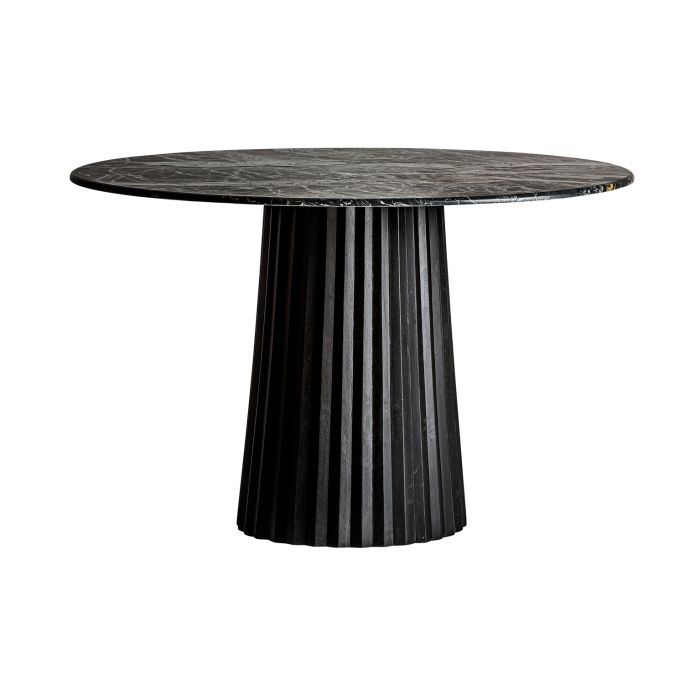Mesa Comedor Redonda Mármol Mate Pie Plisado Mango Negro, 122 Cm