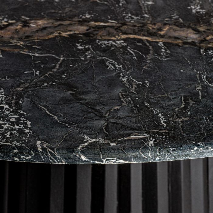 Mesa Comedor Redonda Mármol Mate Pie Plisado Mango Negro, 122 Cm